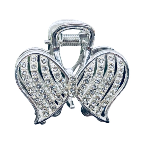 Accessories - Elegant Silver Crystal Rhinestone Bow Hair Clip 2.0”